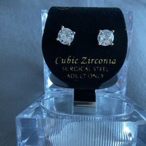 Cubic Zirconia Surgical Steel 6mm Stud Earrings $15